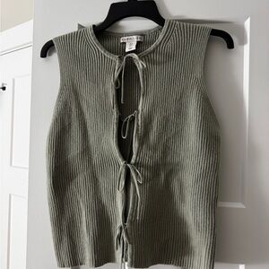 Sincerely Jules Olive Tie-Front Ribbed Tank Top
